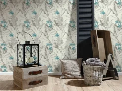 Vliestapete Exotisch Floral Blätter weiß braun 37279-2