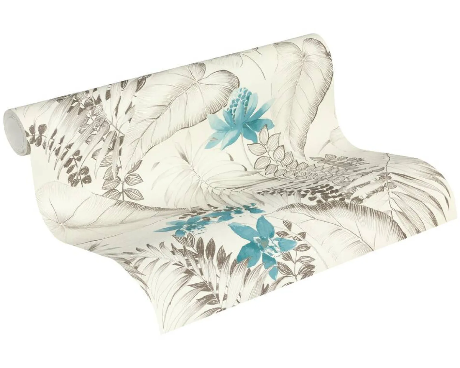 Vliestapete Exotisch Floral Blätter weiß braun 37279-2