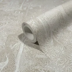 Vliestapete Exotisch Pflanzen Beige Weiß 47649