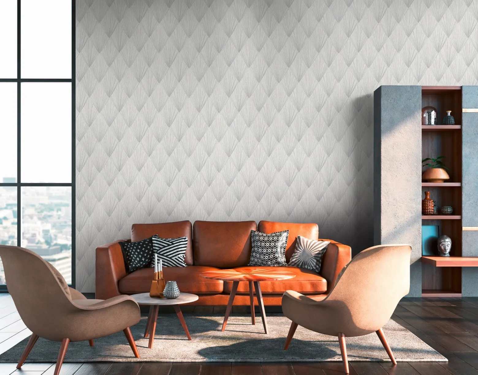 Vliestapete Fächer Grafisch grau silber Metallic 37864-1