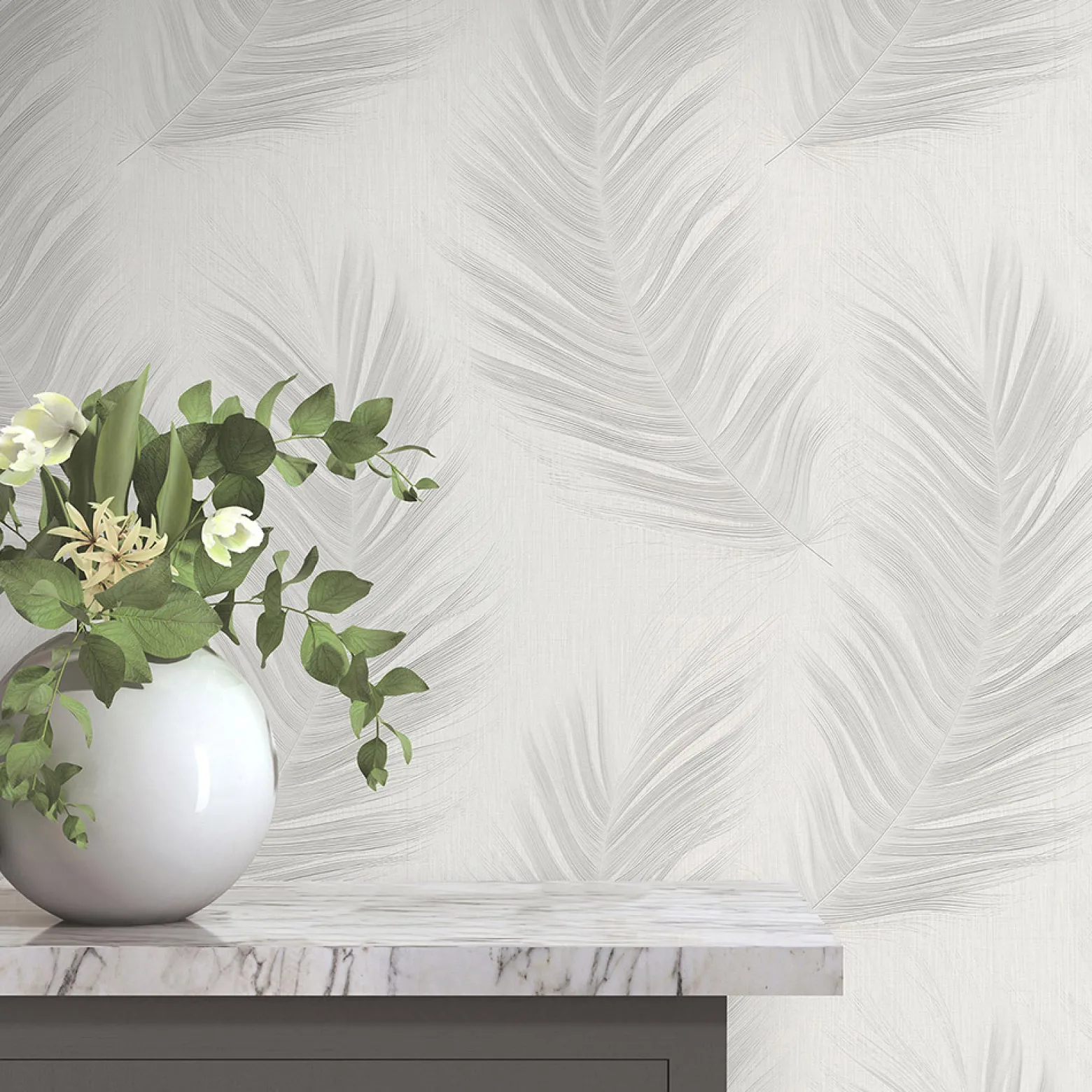 Vliestapete Federn Grau Creme Glitzer 10516-31