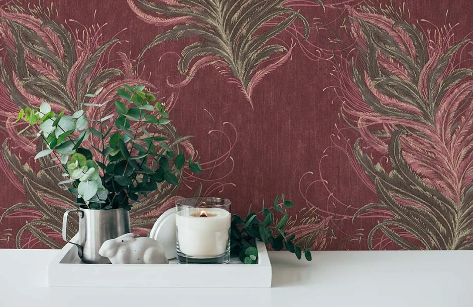Vliestapete Federn Natur rot braun Mata Hari 38009-3