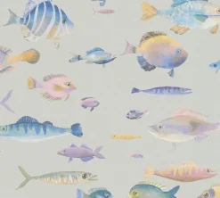 Vliestapete Fische Aquarell Beige Grau Bunt 39696-4