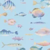 Vliestapete Fische Aquarell Blau Türkis Rosa 39696-2