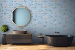 Vliestapete Fische Aquarell Blau Türkis Rosa 39696-2