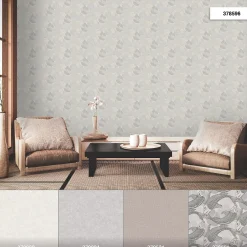 Vliestapete Fische Blätter beige grau Metallic 37859-6