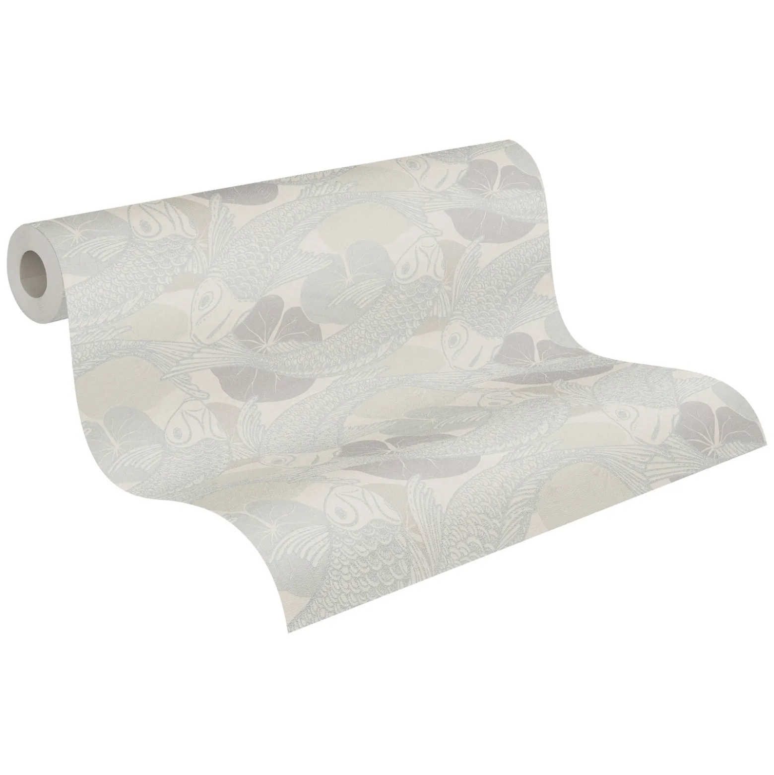 Vliestapete Fische Blätter beige grau Metallic 37859-6