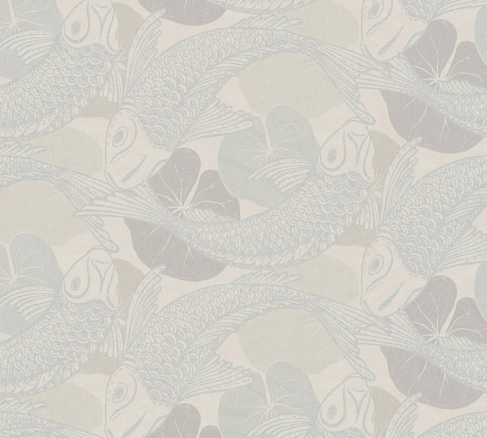 Vliestapete Fische Blätter beige grau Metallic 37859-6