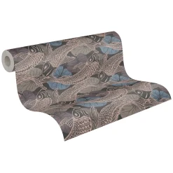 Vliestapete Fische Blätter blau kupfer Metallic 37859-4