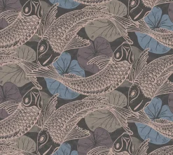 Vliestapete Fische Blätter blau kupfer Metallic 37859-4