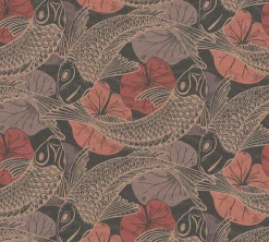Vliestapete Fische Blätter braun rot Metallic 37859-5