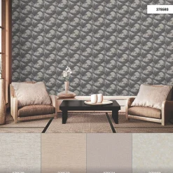 Vliestapete Fische Blätter grau beige Metallic 37859-3