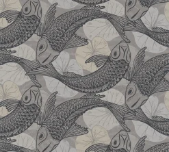 Vliestapete Fische Blätter grau beige Metallic 37859-3