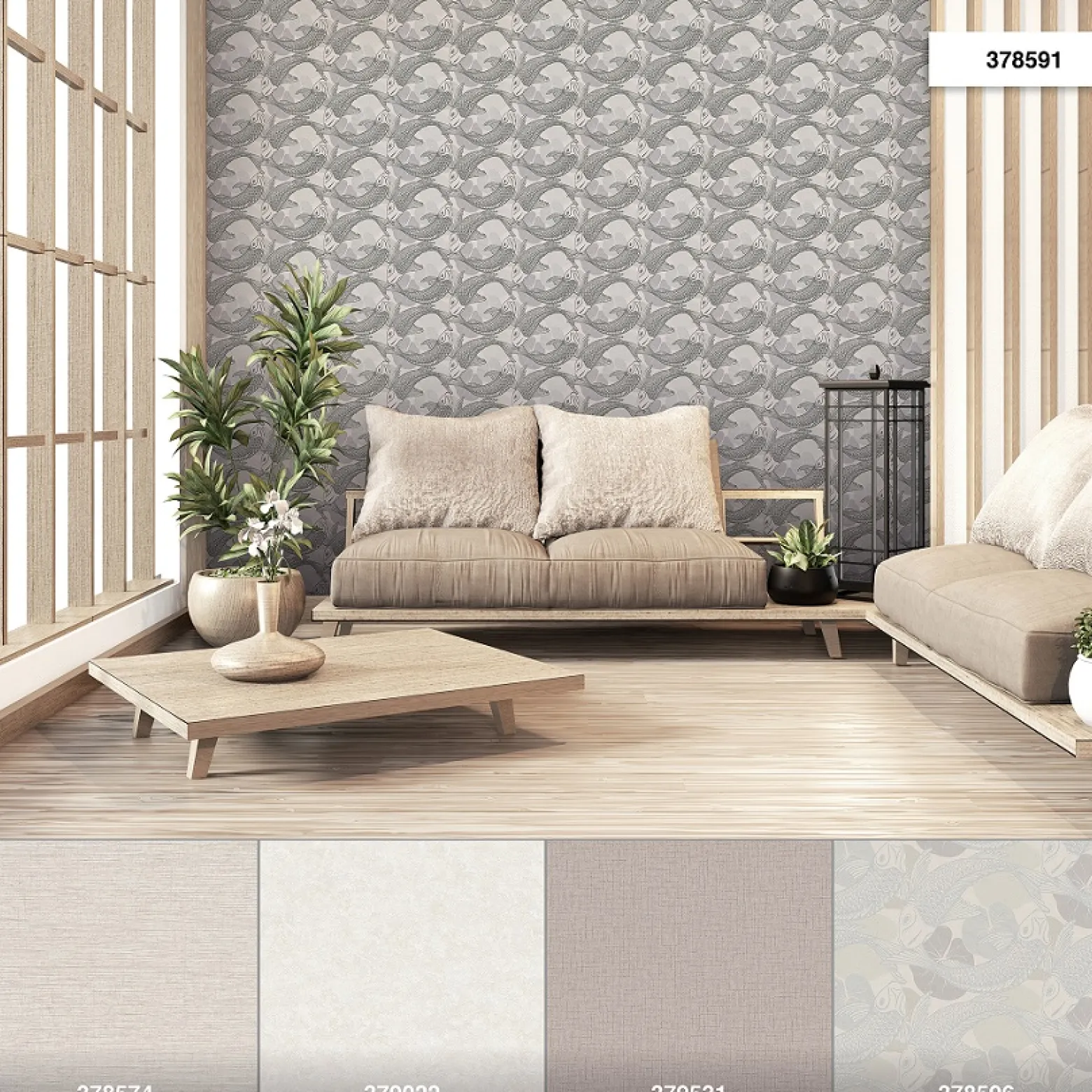 Vliestapete Fische Blätter grau silber Metallic 37859-1