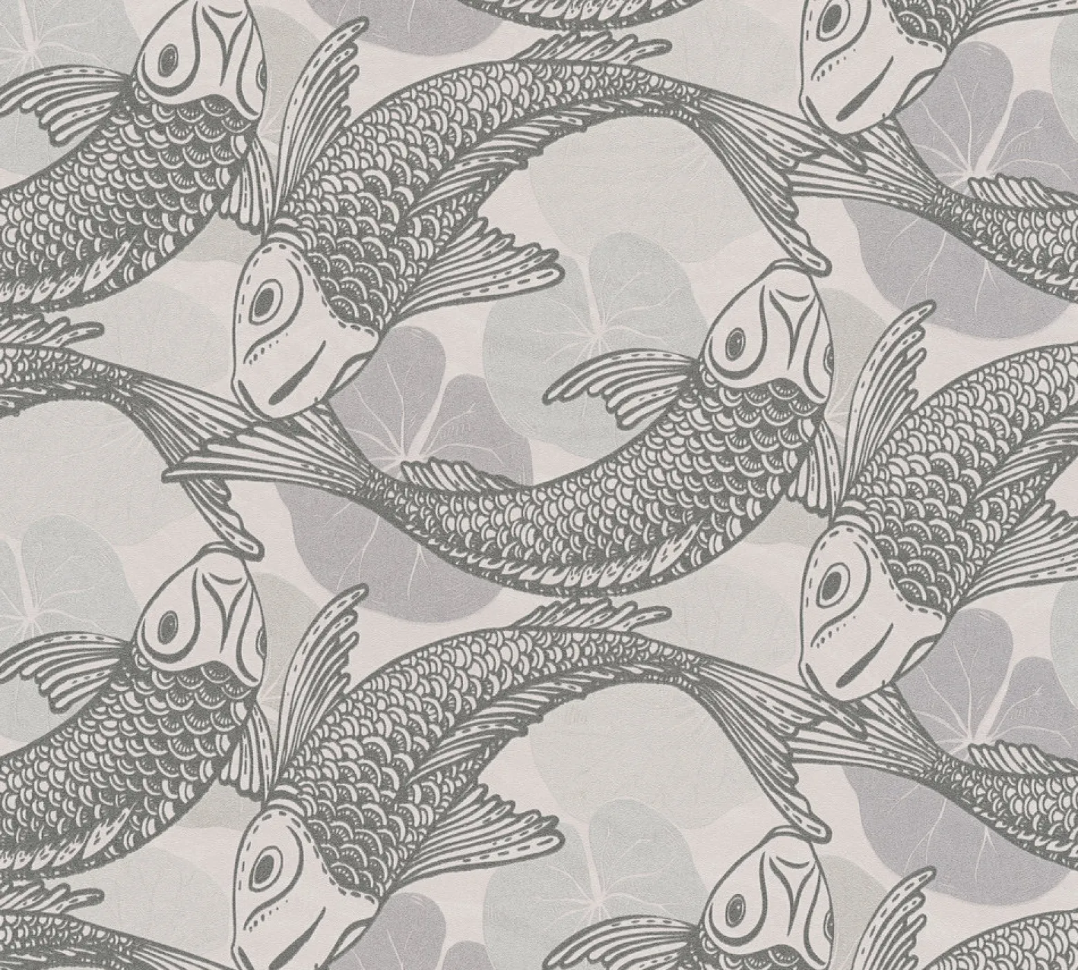 Vliestapete Fische Blätter grau silber Metallic 37859-1