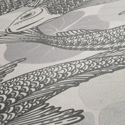 Vliestapete Fische Blätter grau silber Metallic 37859-1