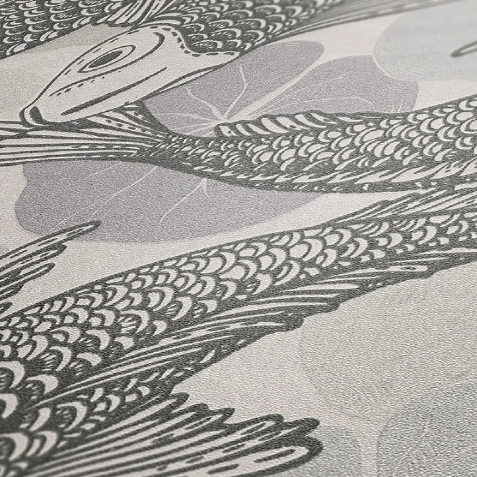 Vliestapete Fische Blätter grau silber Metallic 37859-1