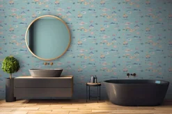 Vliestapete Fische Türkis Blau Rosa 39696-3
