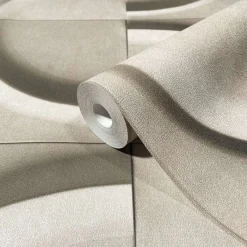 Vliestapete Fliesen 3D Effekt Kreise Grau Beige 34466