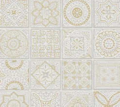 Vliestapete Fliesen Floral Weiß Grau Glitzer 38921-1