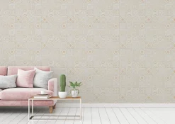 Vliestapete Fliesen Floral Weiß Grau Glitzer 38921-1