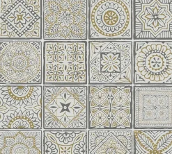 Vliestapete Fliesen Floral Weiß Grau Glitzer 38921-2