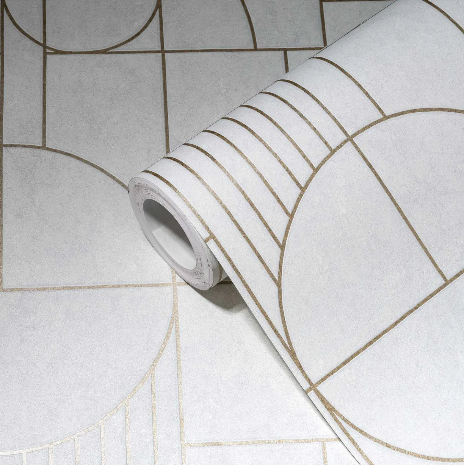 Vliestapete Fliesen Geometrie hellgrau gold 38699-2