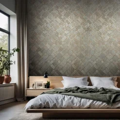 Vliestapete Fliesen Grafisch Blau Kupfer Metallic 35512