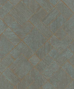 Vliestapete Fliesen Grafisch Blau Kupfer Metallic 35512