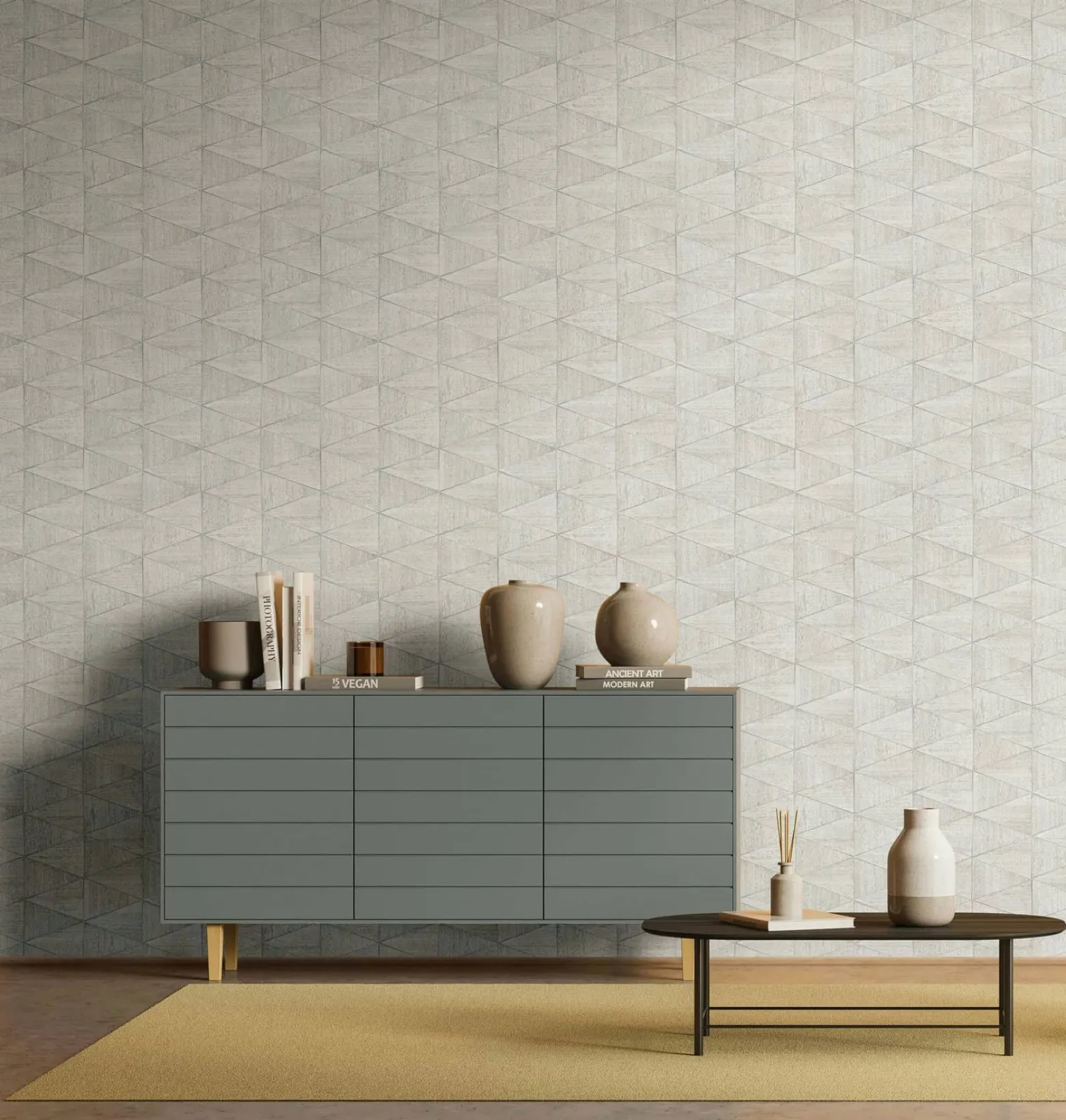 Vliestapete Fliesen Holzoptik Grafik Grau Beige 33357