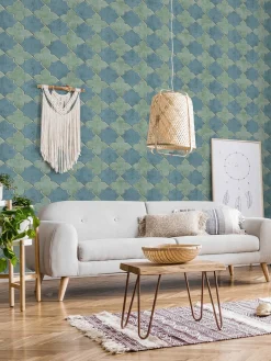 Vliestapete Fliesenoptik blau blaßgrün grauweiß 37421-4