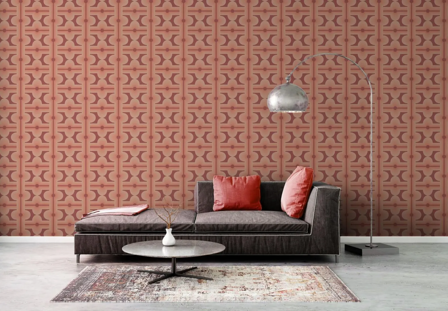 Vliestapete Fliesen Retro Rot Apricot Creme 39533-2