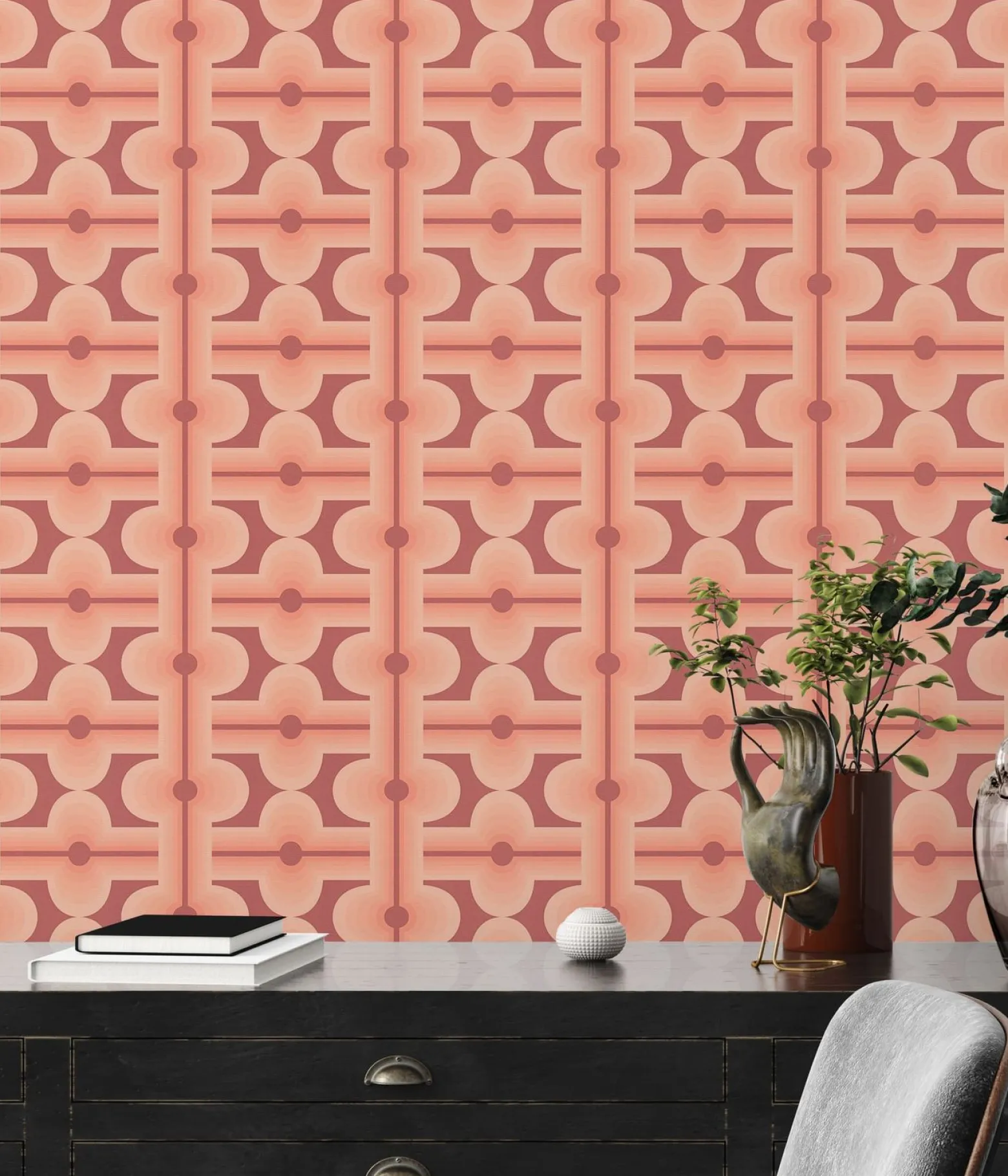 Vliestapete Fliesen Retro Rot Apricot Creme 39533-2