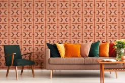 Vliestapete Fliesen Retro Rot Apricot Creme 39533-2