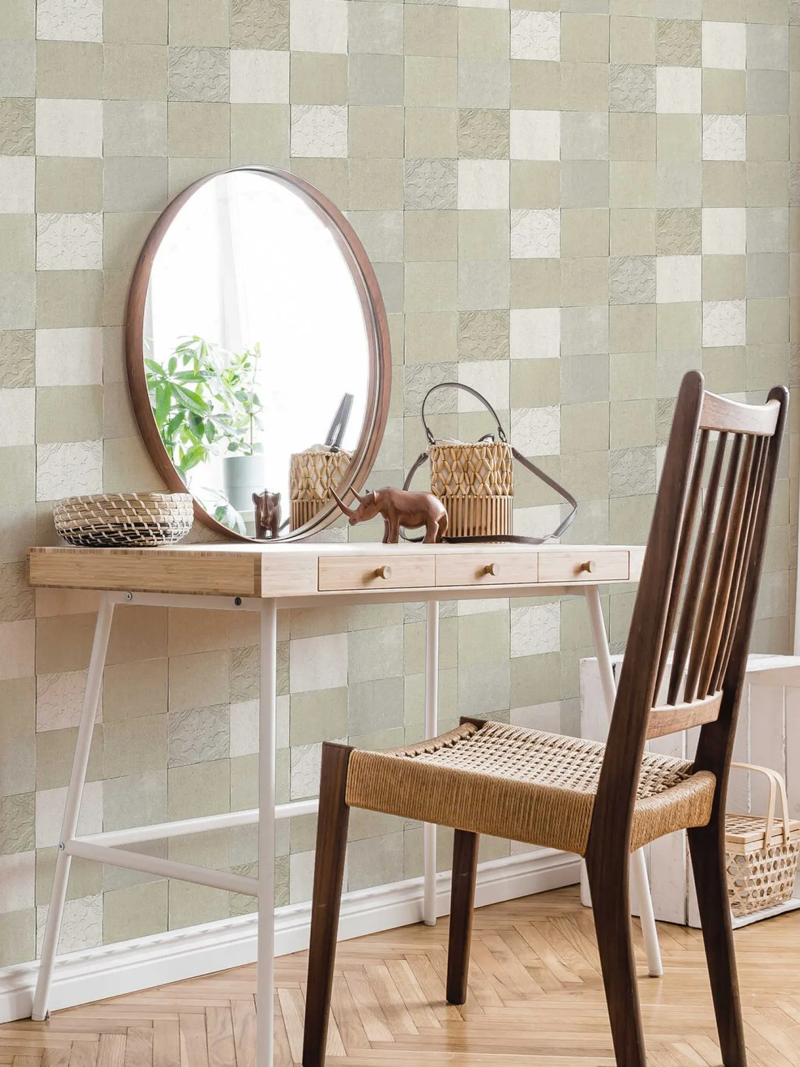 Vliestapete Fliesenspiegel beige creme silber 37406-4