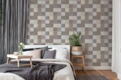 Vliestapete Fliesenspiegel taupe creme silber 37406-3