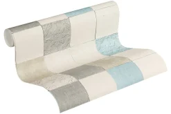 Vliestapete Fliesenspiegel grauweiß beige blau 37406-1