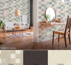 Vliestapete Fliesenspiegel grauweiß beige blau 37406-1