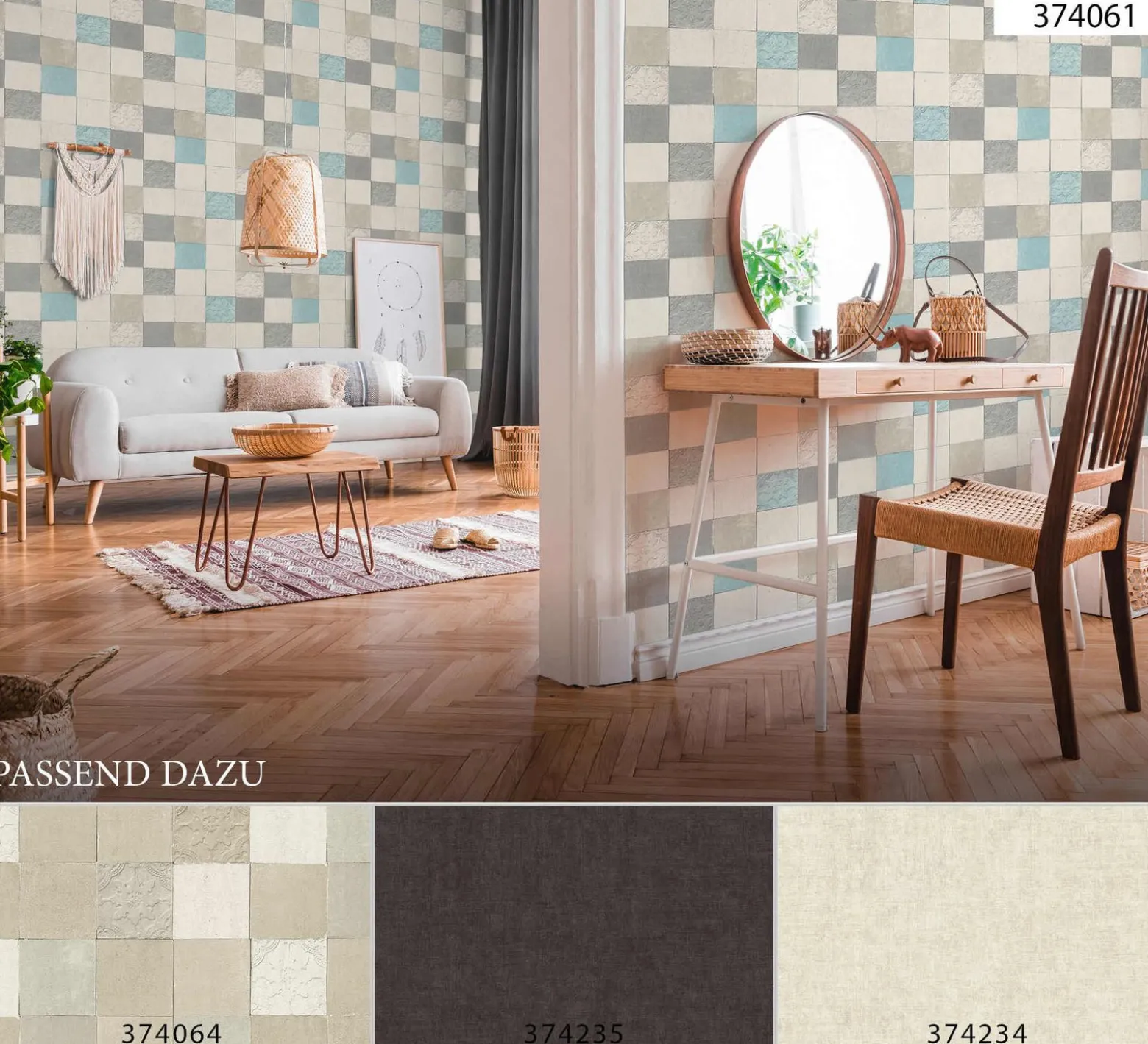 Vliestapete Fliesenspiegel grauweiß beige blau 37406-1