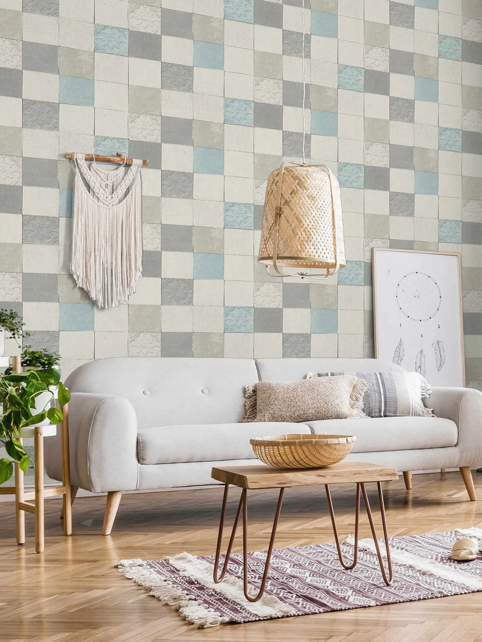 Vliestapete Fliesenspiegel grauweiß beige blau 37406-1