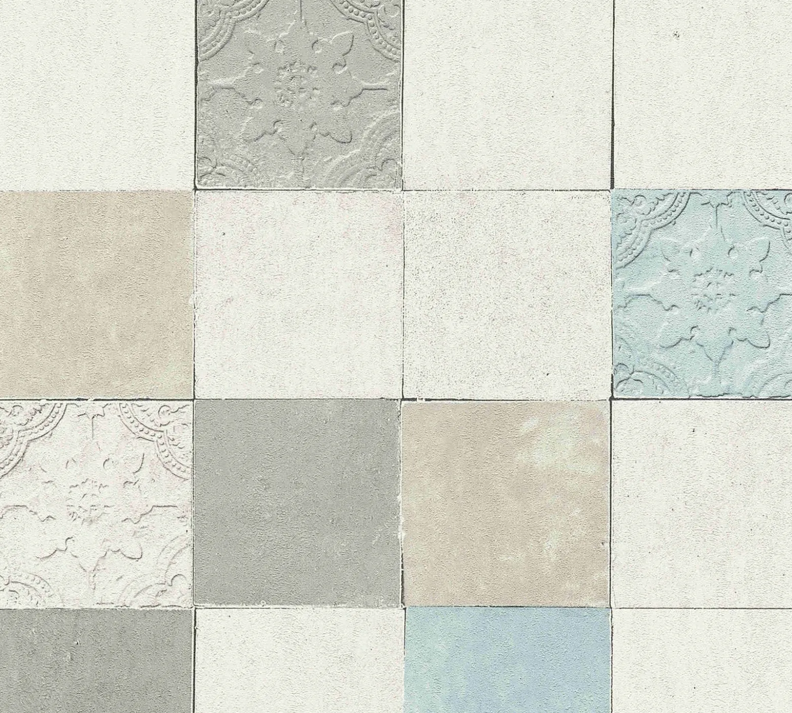Vliestapete Fliesenspiegel grauweiß beige blau 37406-1
