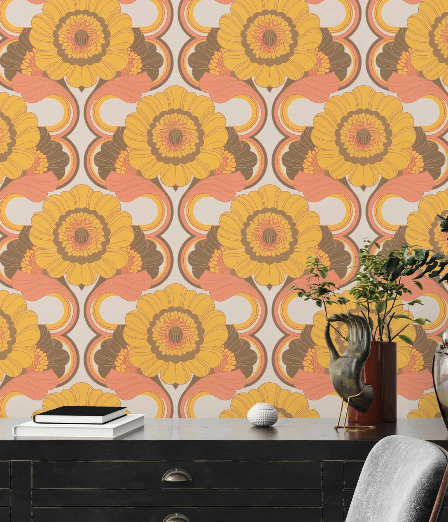 Vliestapete Floral Abstrakt Braun Gelb 39530-4