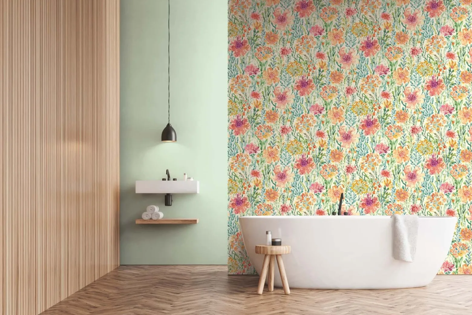 Vliestapete Floral Abstrakt Weiß Grün Orange 39695-1
