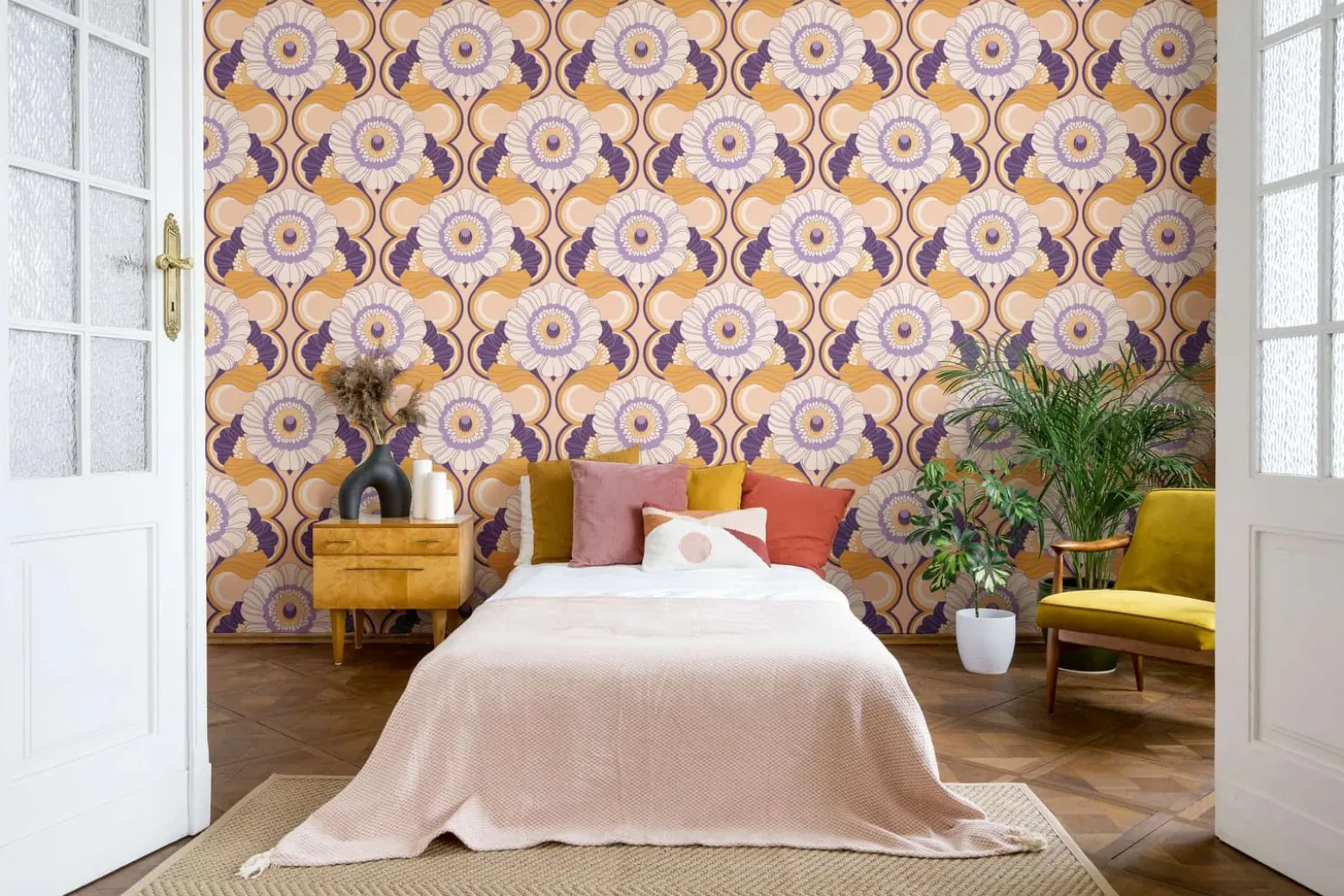 Vliestapete Floral Abstrakt Orange Lila 39530-3