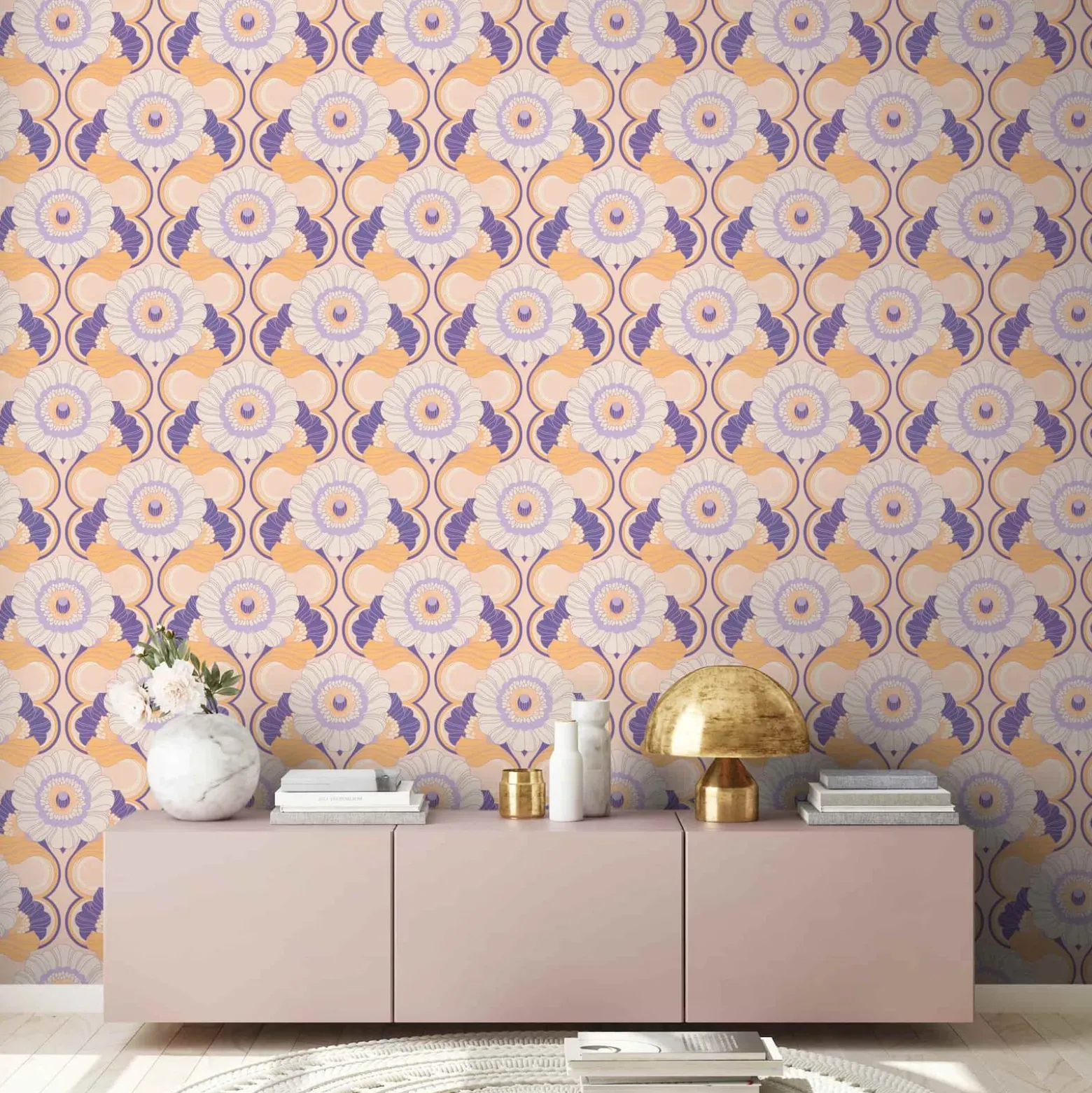 Vliestapete Floral Abstrakt Orange Lila 39530-3