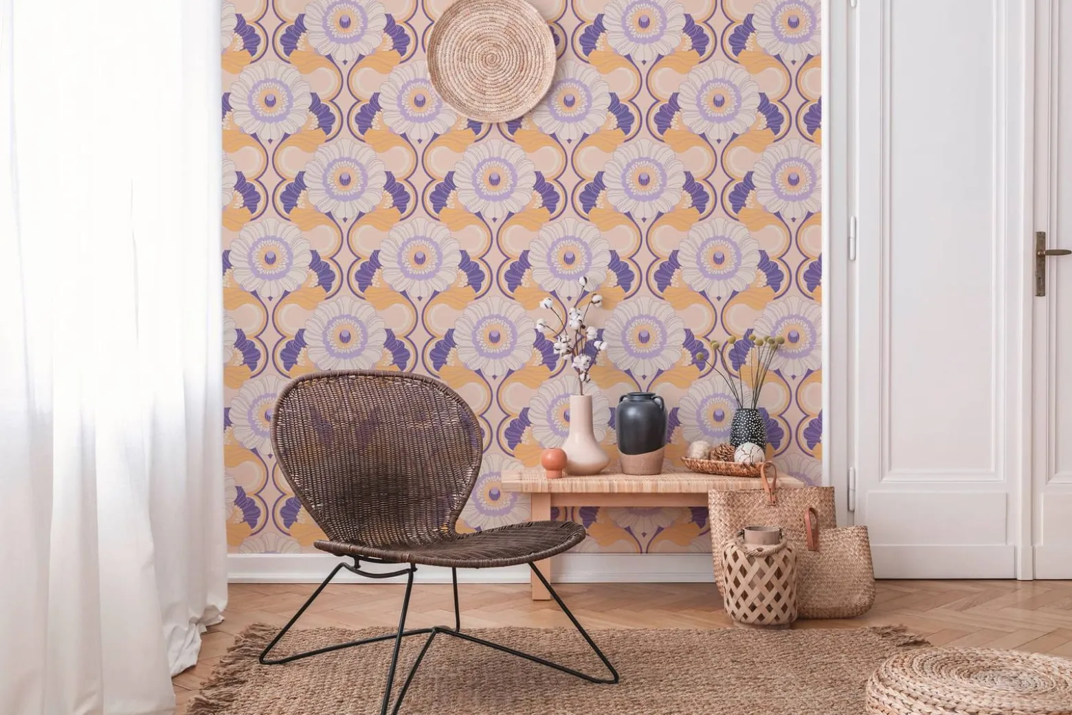 Vliestapete Floral Abstrakt Orange Lila 39530-3