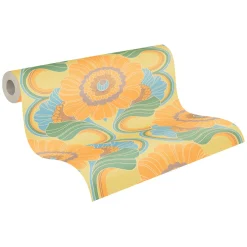 Vliestapete Floral Abstrakt Orange Blau 39530-1