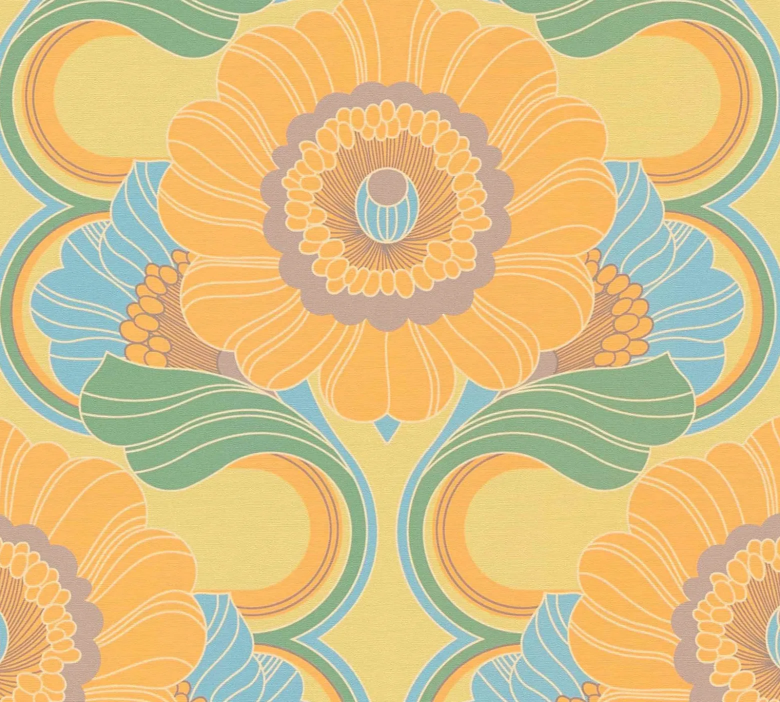 Vliestapete Floral Abstrakt Orange Blau 39530-1