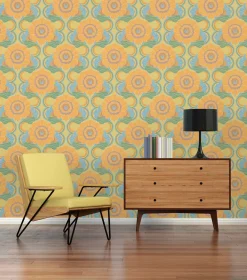 Vliestapete Floral Abstrakt Orange Blau 39530-1