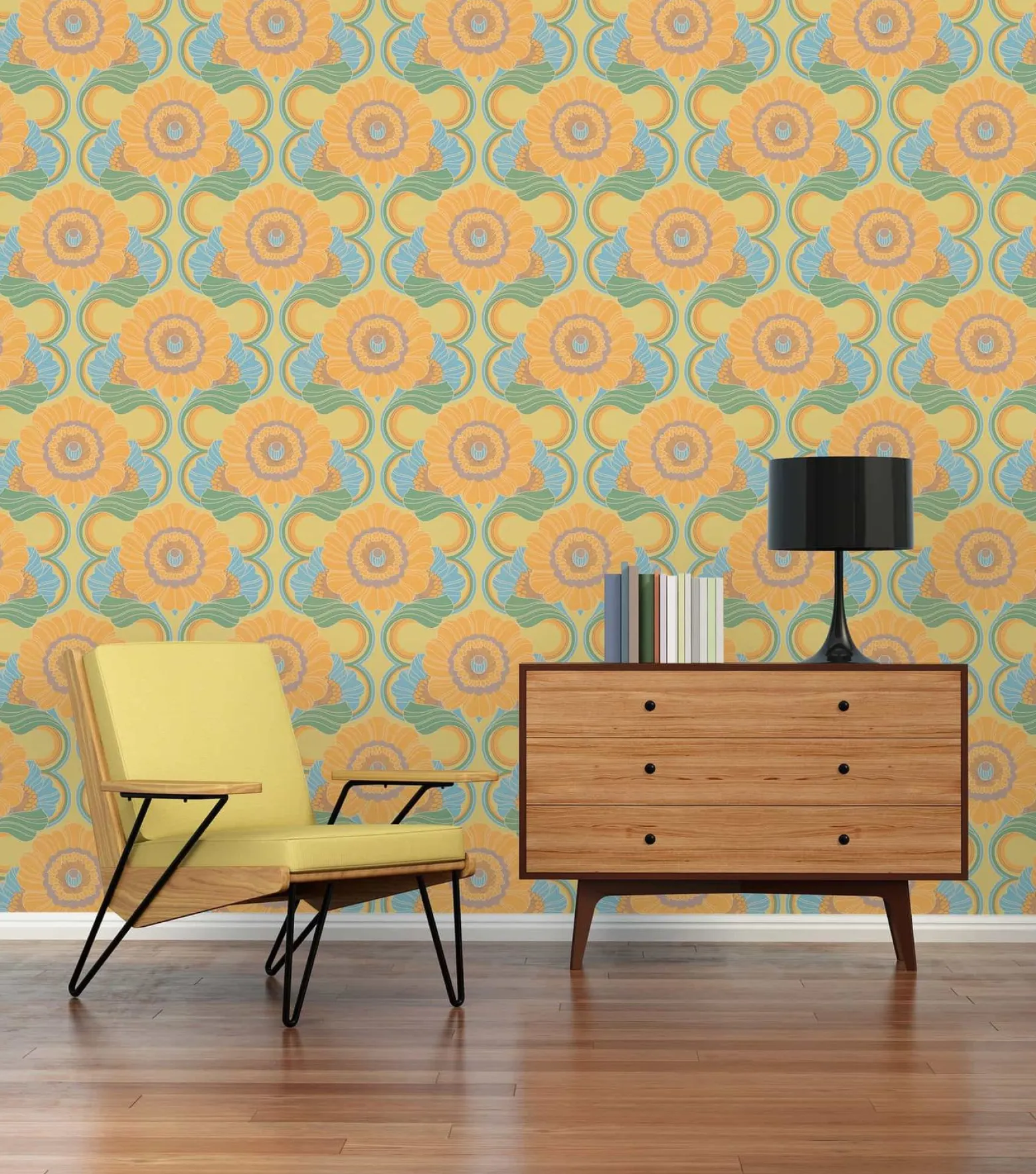 Vliestapete Floral Abstrakt Orange Blau 39530-1
